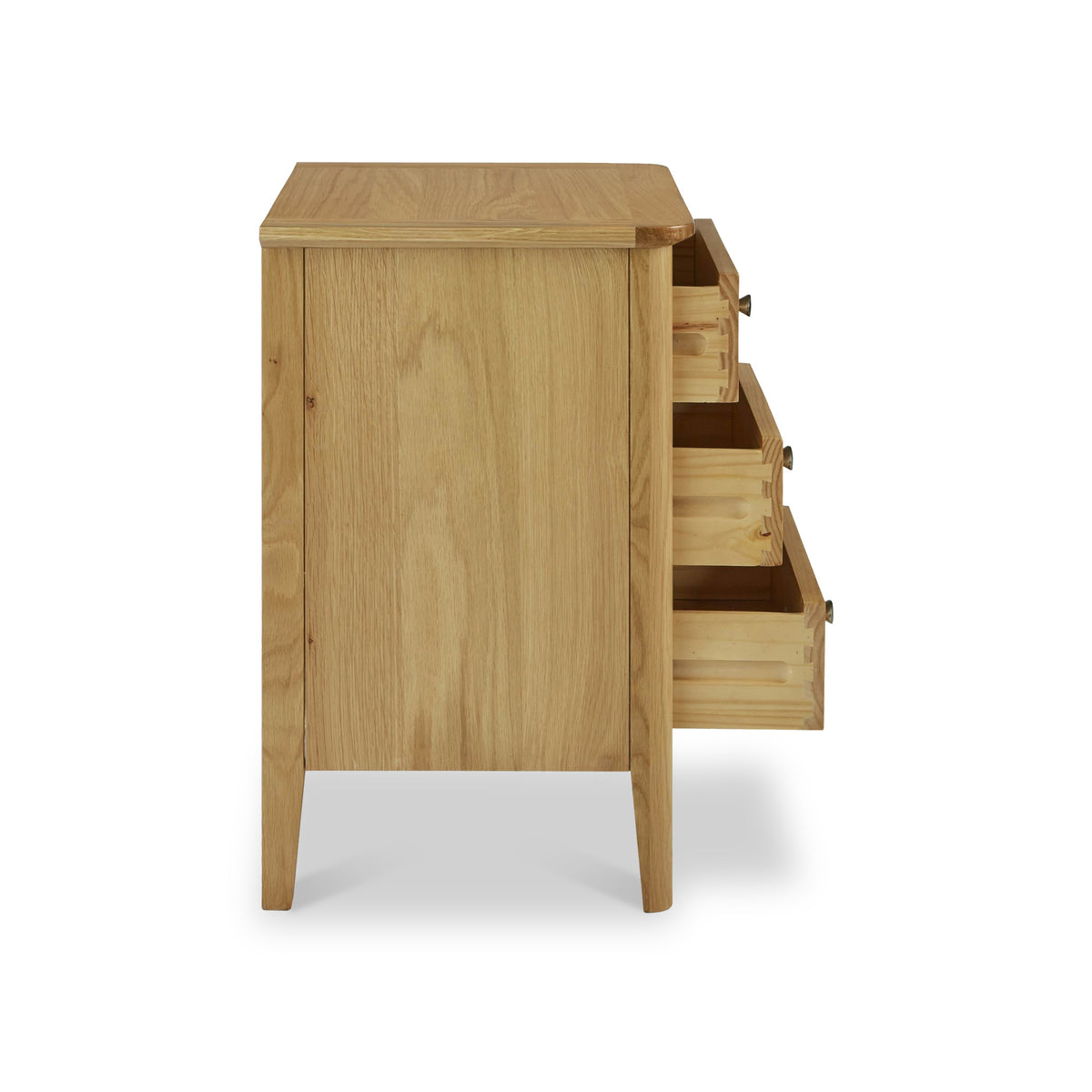 Alba Oak 3 Drawer Bedside Table from Roseland Furniture