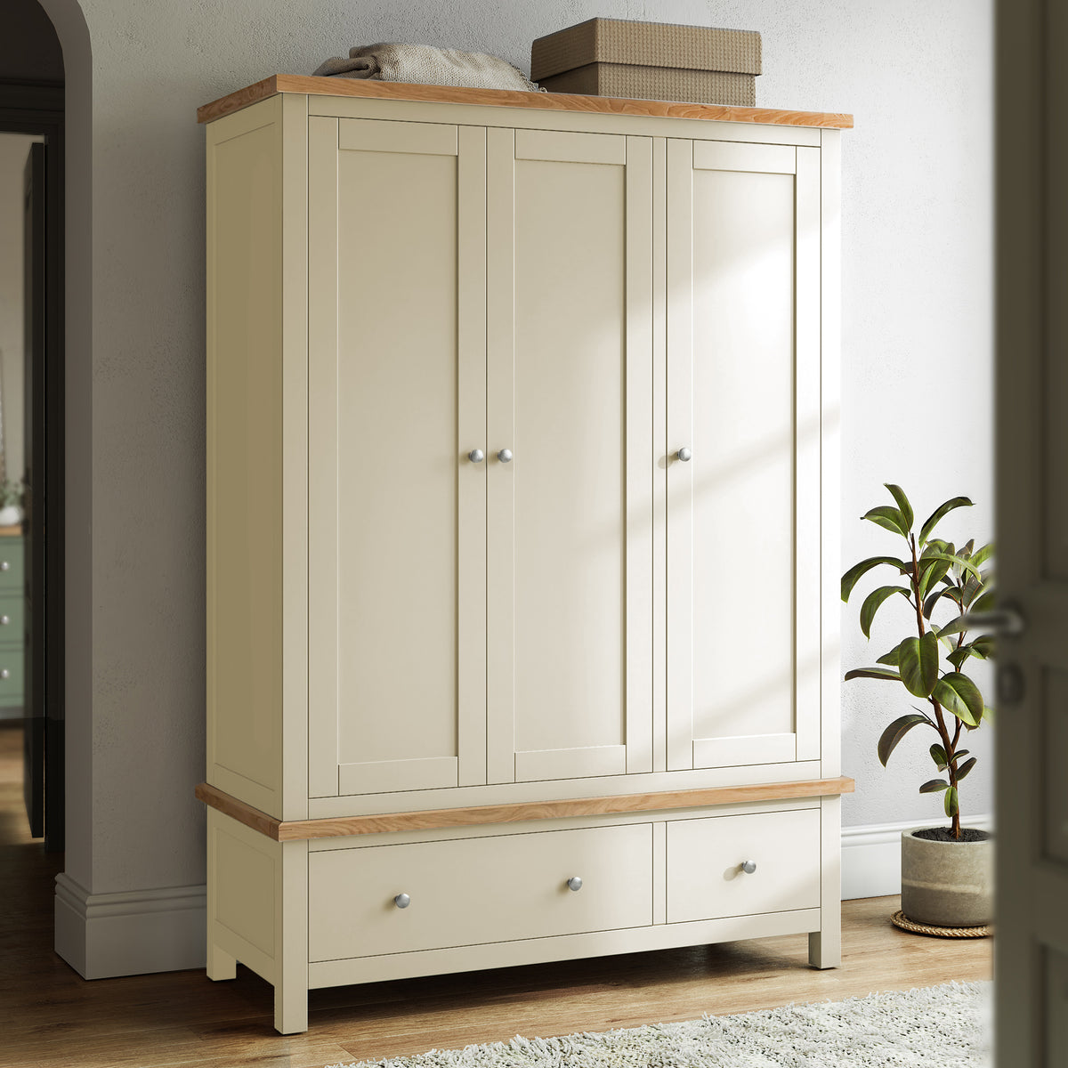 Farrow Cream Triple Wardrobe with Storage Drawers from Roseland Furniture