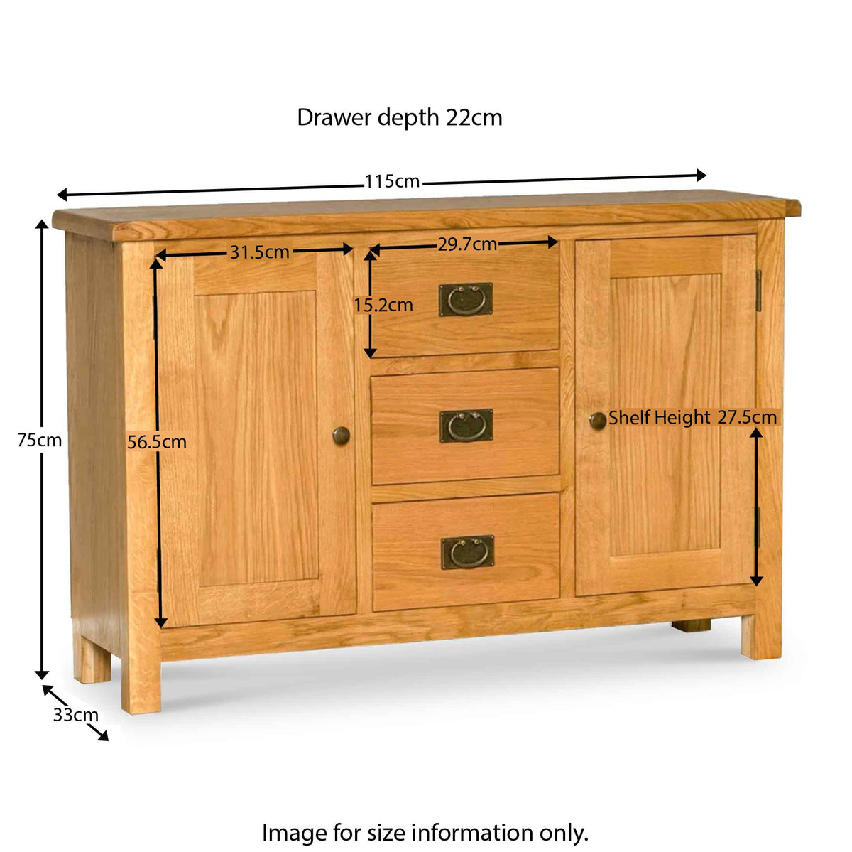 Surrey Oak 3 Drawer Sideboard from Roseland Furniture