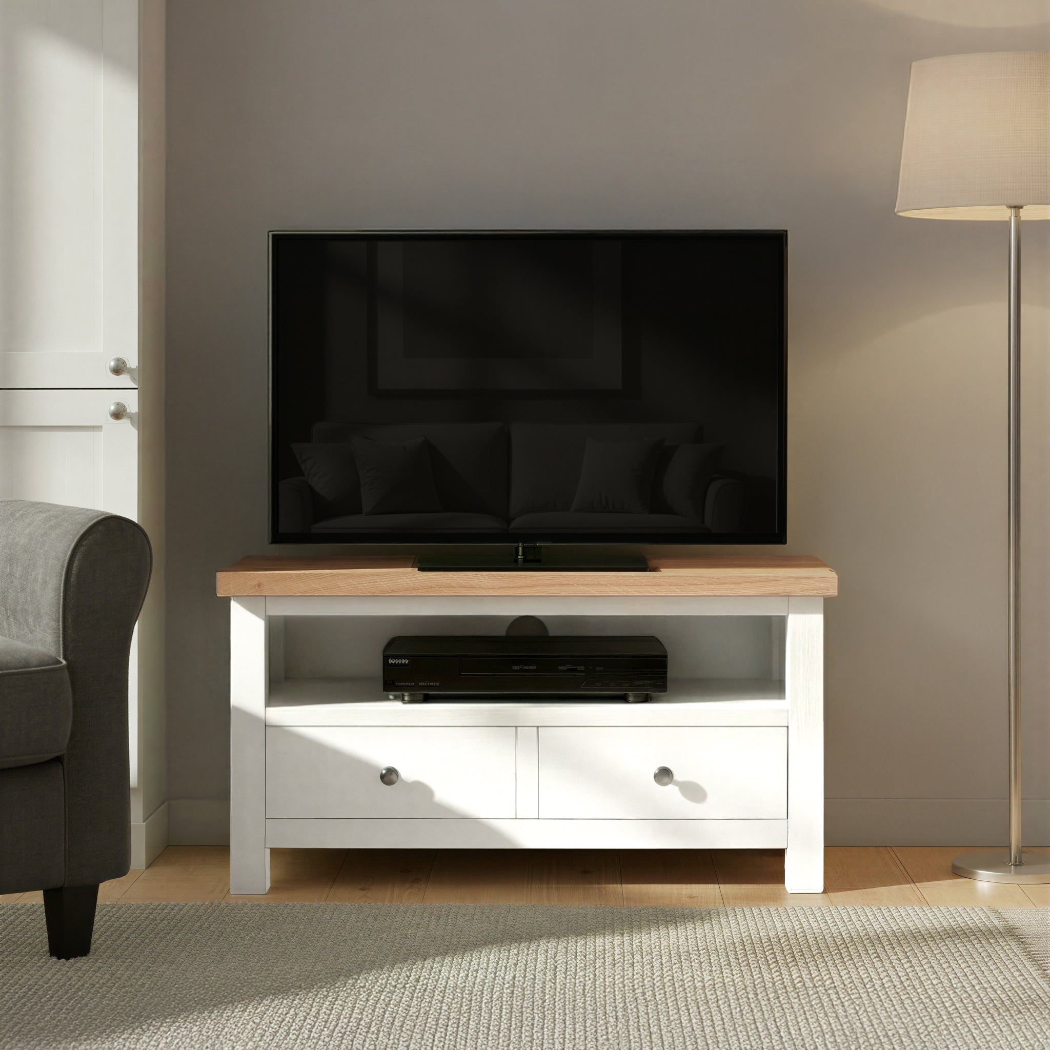 Henn&Hart Mobile TV Stile Transizionale In Faggio Bianco - Credenza O Buffet Per Soggiorno, Camera Da Letto, Ufficio