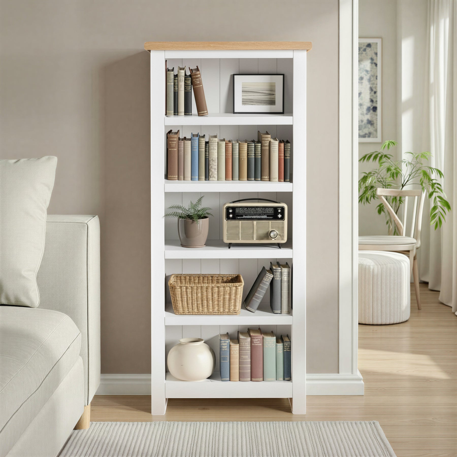 Farrow White Narrow Bookcase by Roseland Furniture