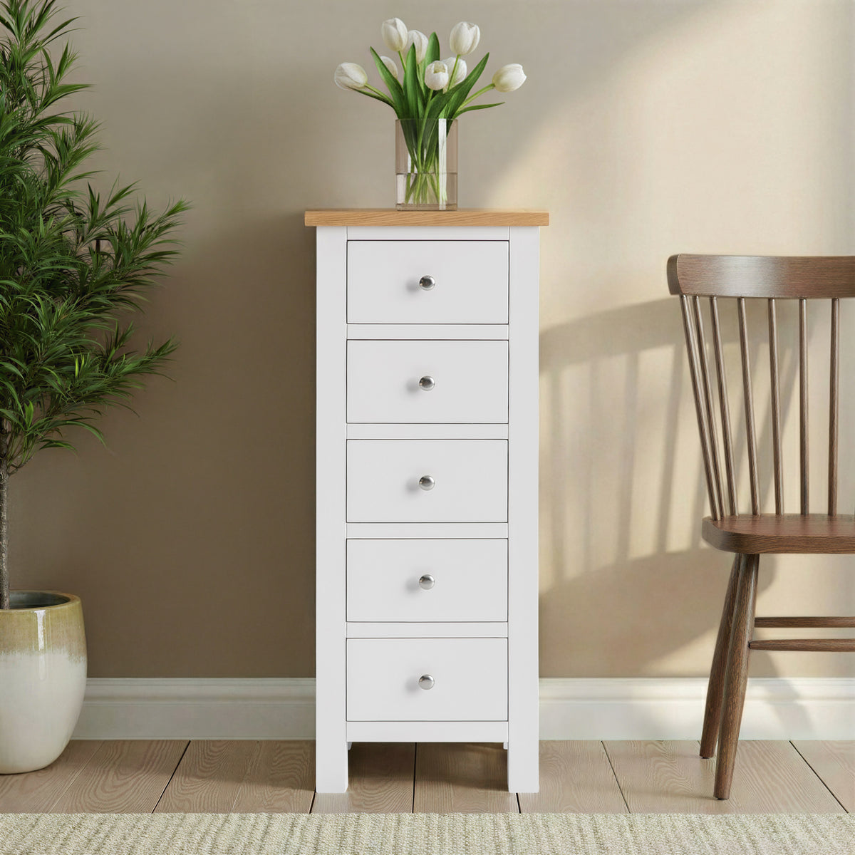 Farrow White 5 Drawer Tallboy Chest from Roseland Furniture