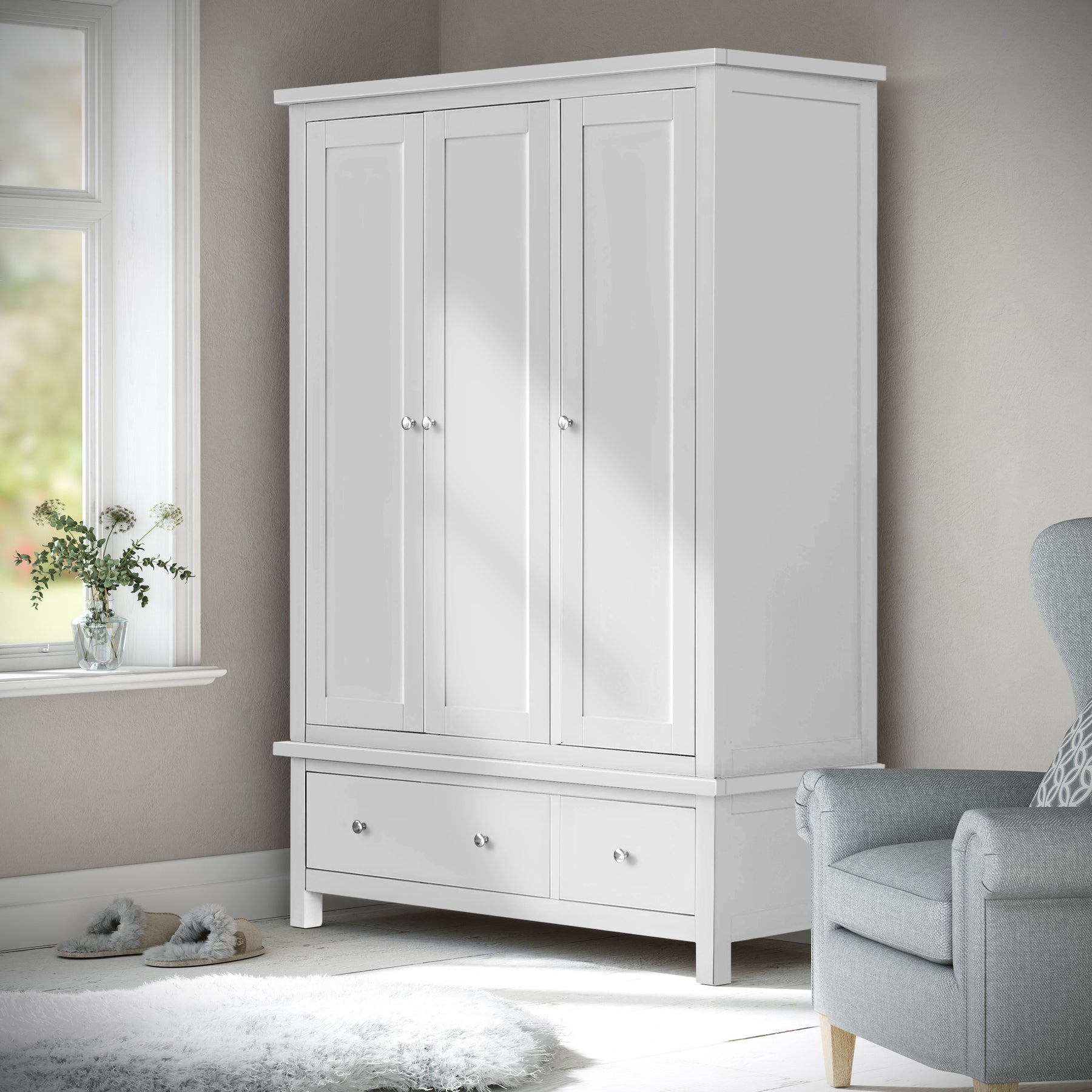 Cornish White Triple Wardrobe from Roseland Furniture