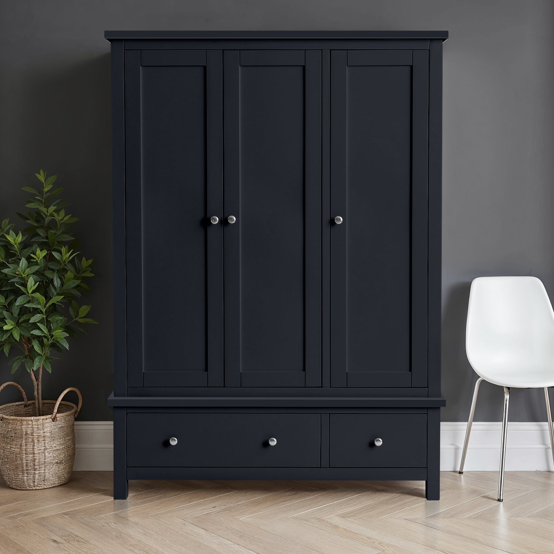 Cornish Black Triple Wardrobe from Roseland Furniture