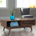Brunswick Walnut Effect Sliding Slatted Coffee Table with Storage for living room
