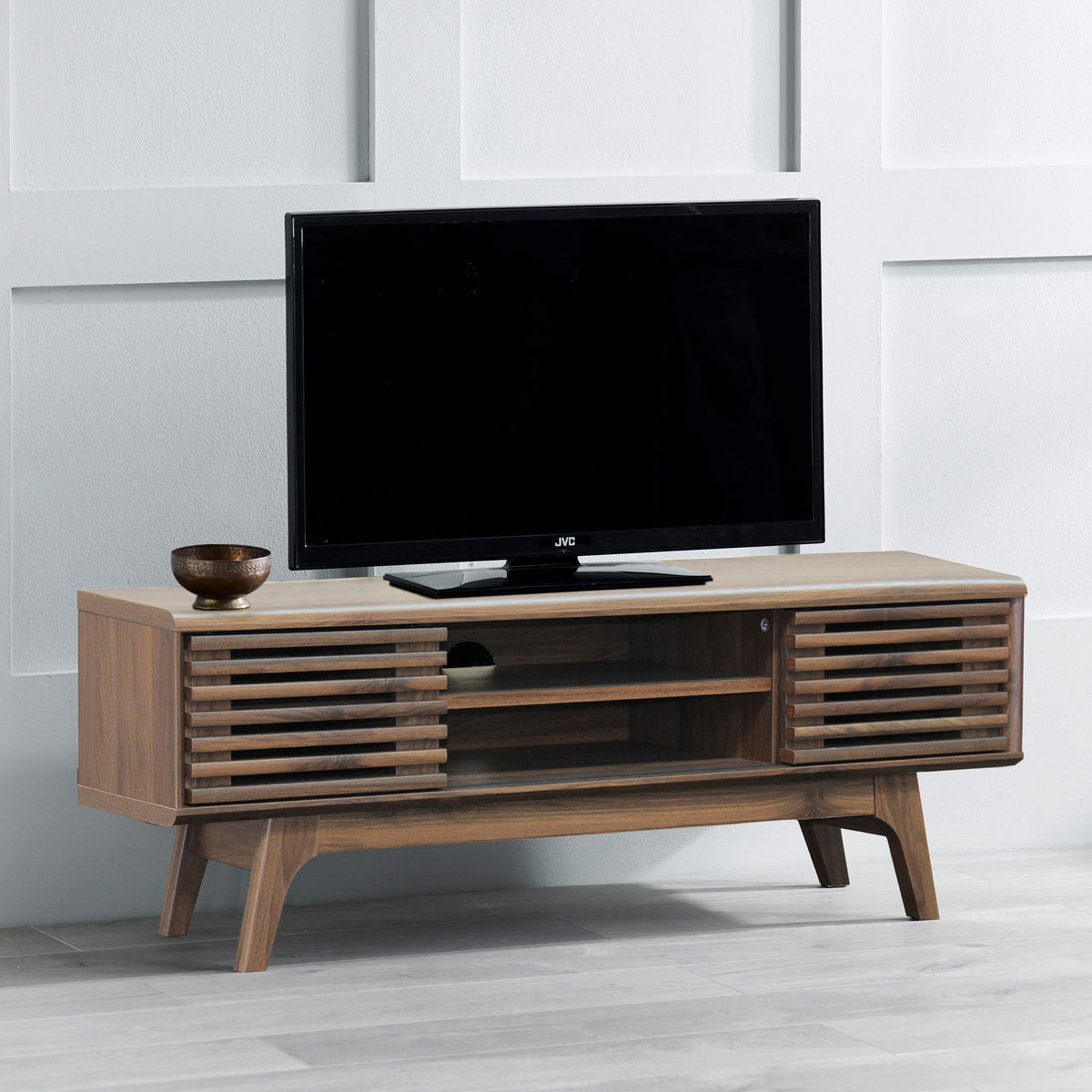 Brunswick Walnut Effect Slatted TV Stand Unit  for living room