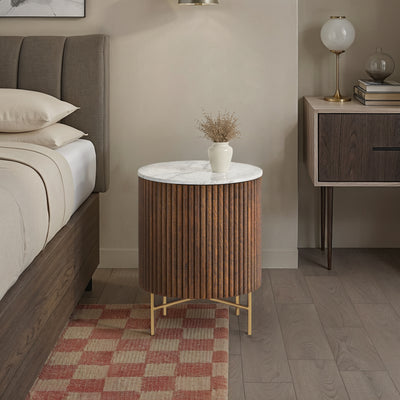 Milo Mango & Marble Round Fluted Bedside Table
