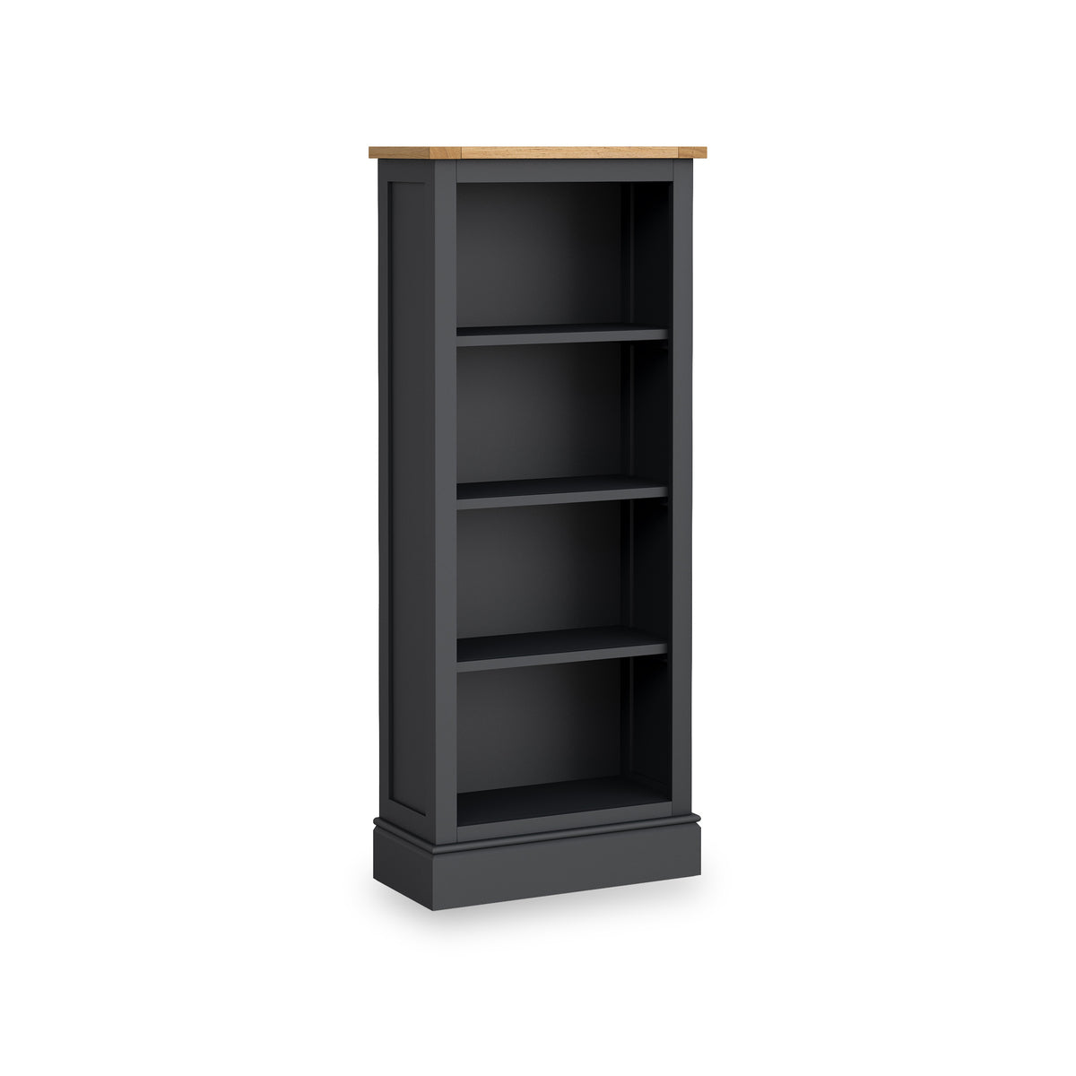 Bude Charcoal Slim Bookcase with Painted Shelves from Roseland Furniture