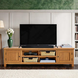 Surrey Oak 180cm Extra Wide TV Stand in modern country living room from Roseland Furniture
