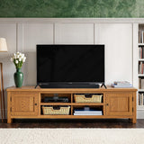 Surrey Oak 180cm Extra Wide TV Stand in modern country living room from Roseland Furniture