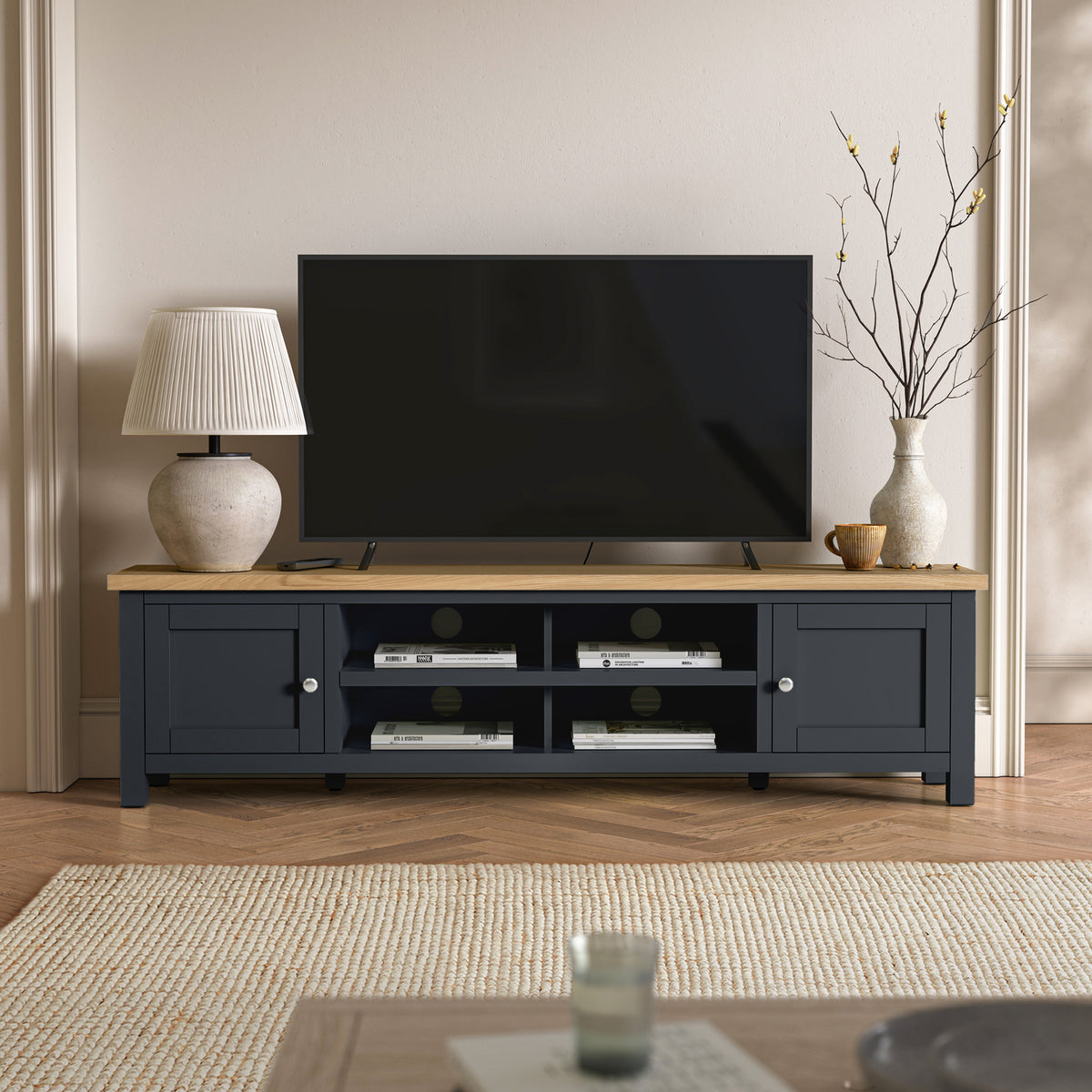 Farrow Charcoal 180cm Extra Wide TV Stand from Roseland furniture