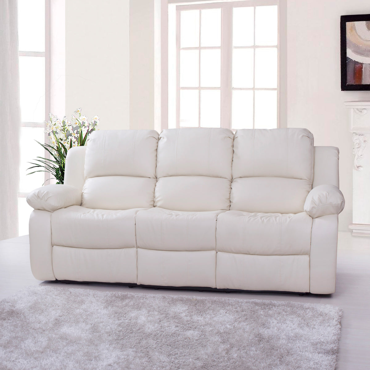 Valencia Cream 3 Seater Reclining Leather Sofa from Roseland Furniture