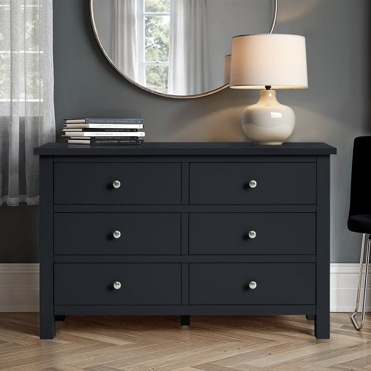 Cornish Black 6 Drawer Chest from Roseland Furniture