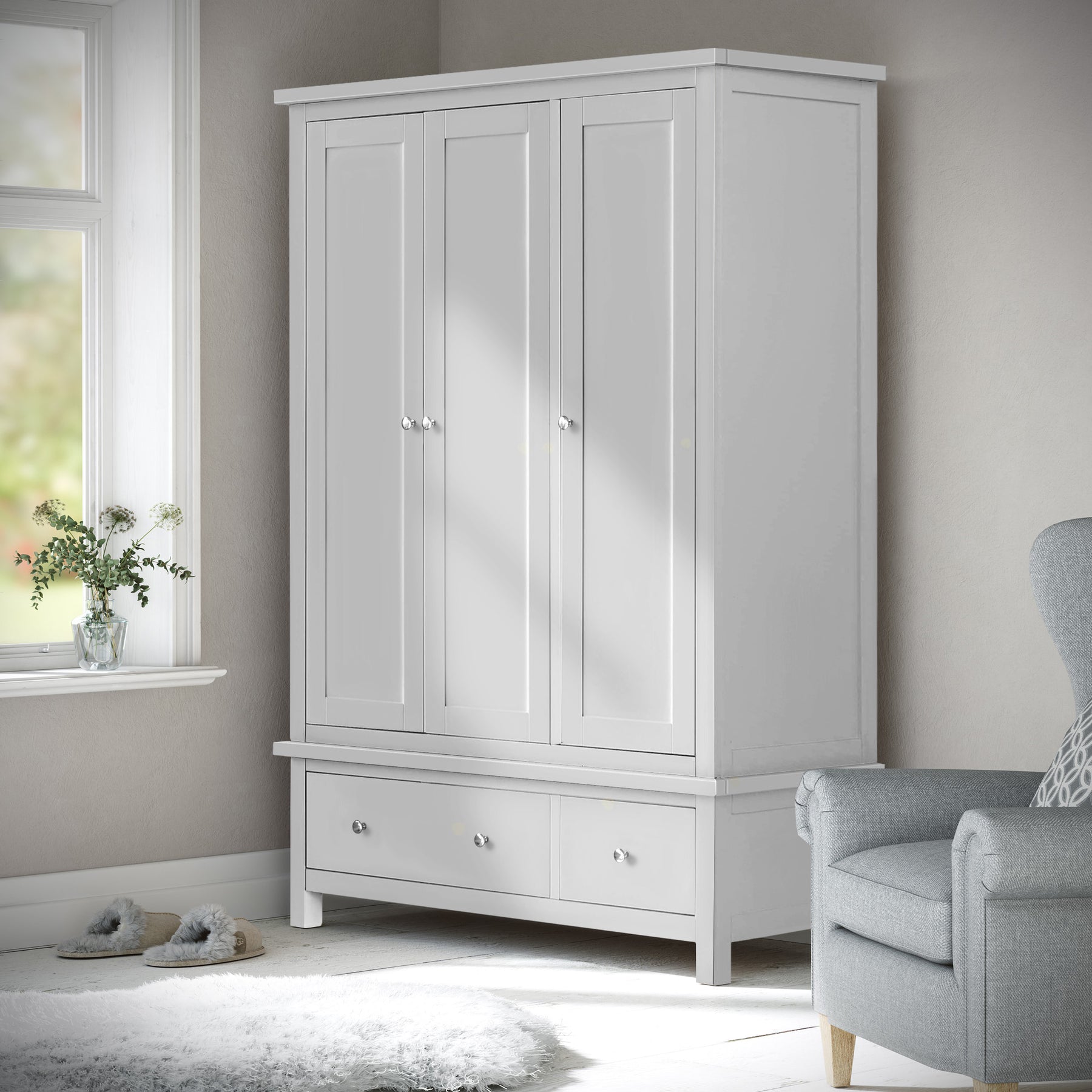 Cornish Dove Grey Triple Wardrobe from Roseland Furniture
