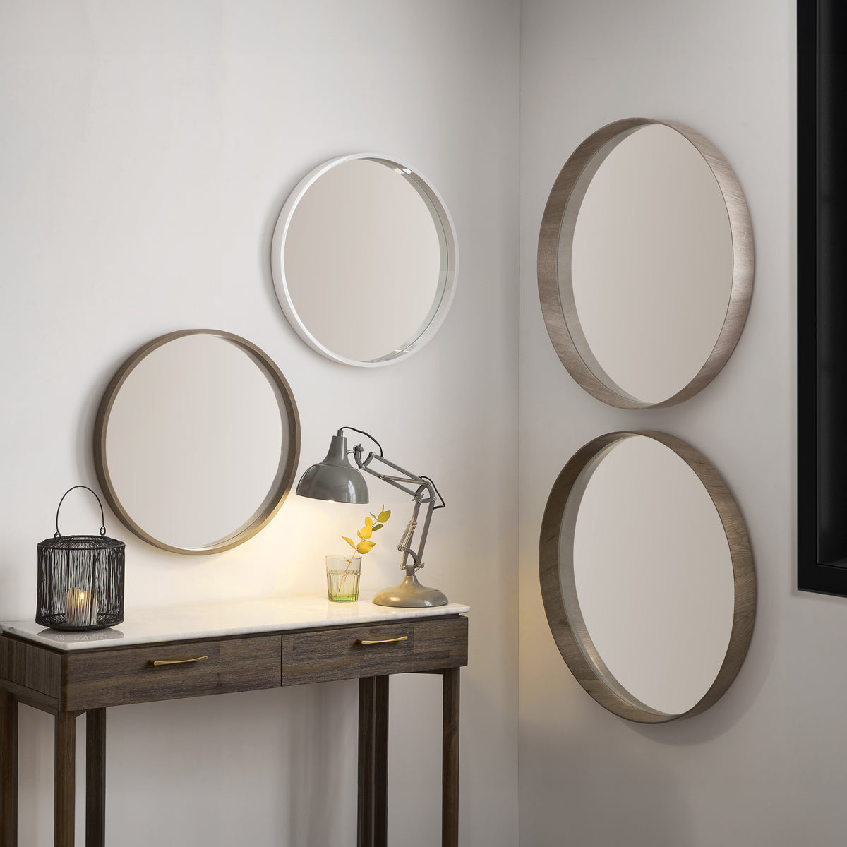 Natural Wood Round Wall Mirror for living room