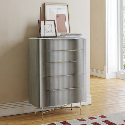 Amelie Grey Fluted 5 Drawer Chest