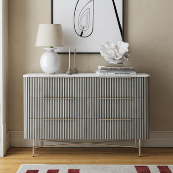 Amelie Grey Fluted 6 Drawer Chest