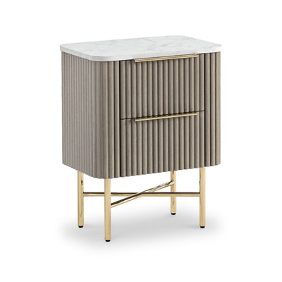 Amelie Grey Fluted 2 Drawer Narrow Bedside Table