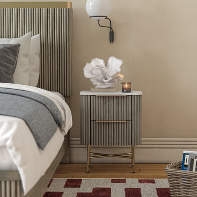 Amelie Grey Fluted 2 Drawer Narrow Bedside Table