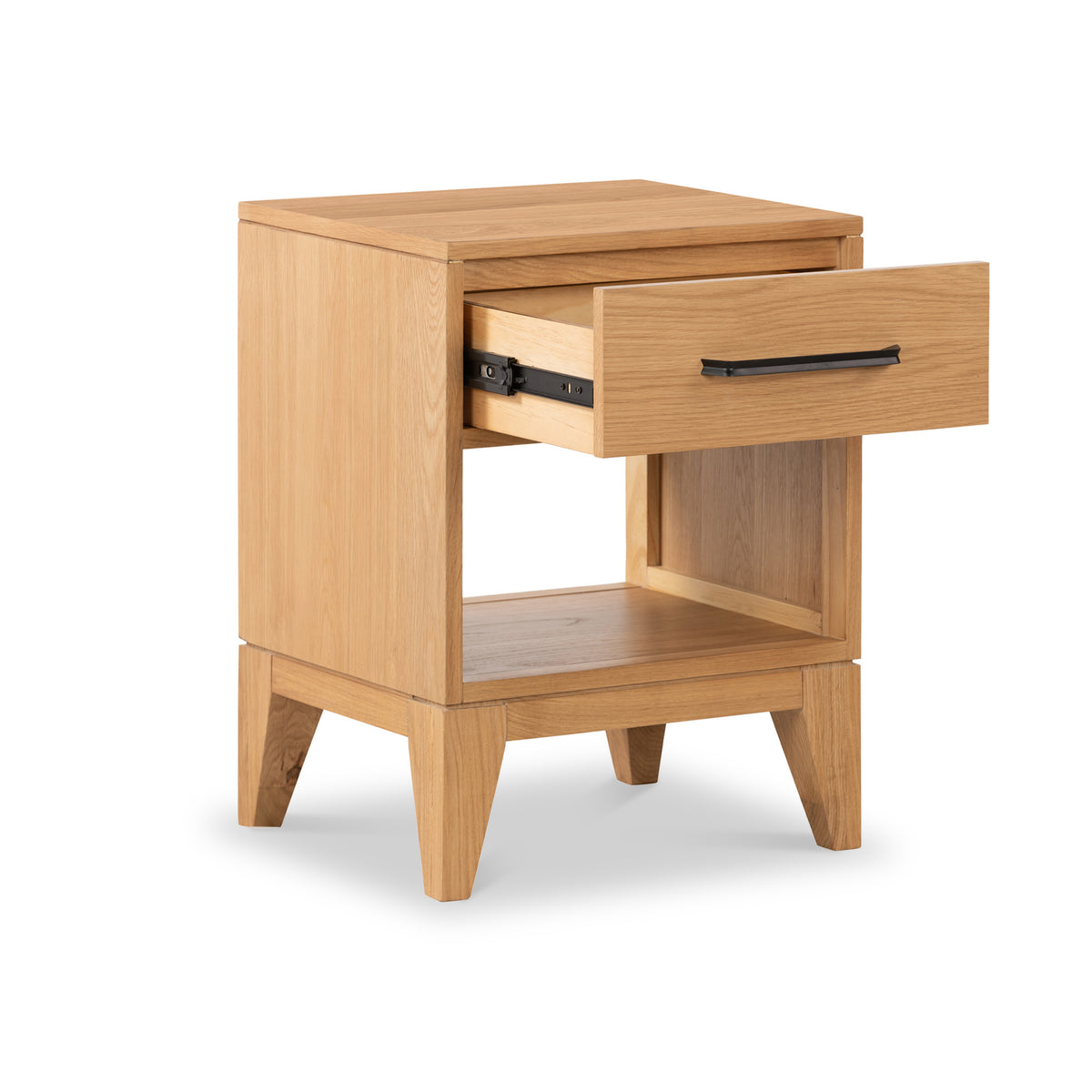 Sunburst Oak 1 Drawer Open Shelf Bedside Table from Roseland Furniture