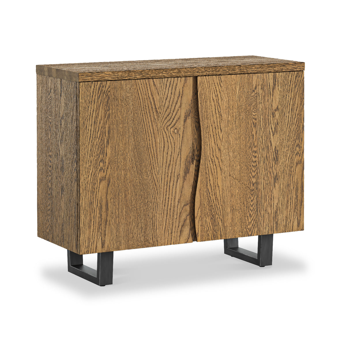Isaac Oak Small Sideboard Cabinet w/ Industrial Metal Legs Roseland