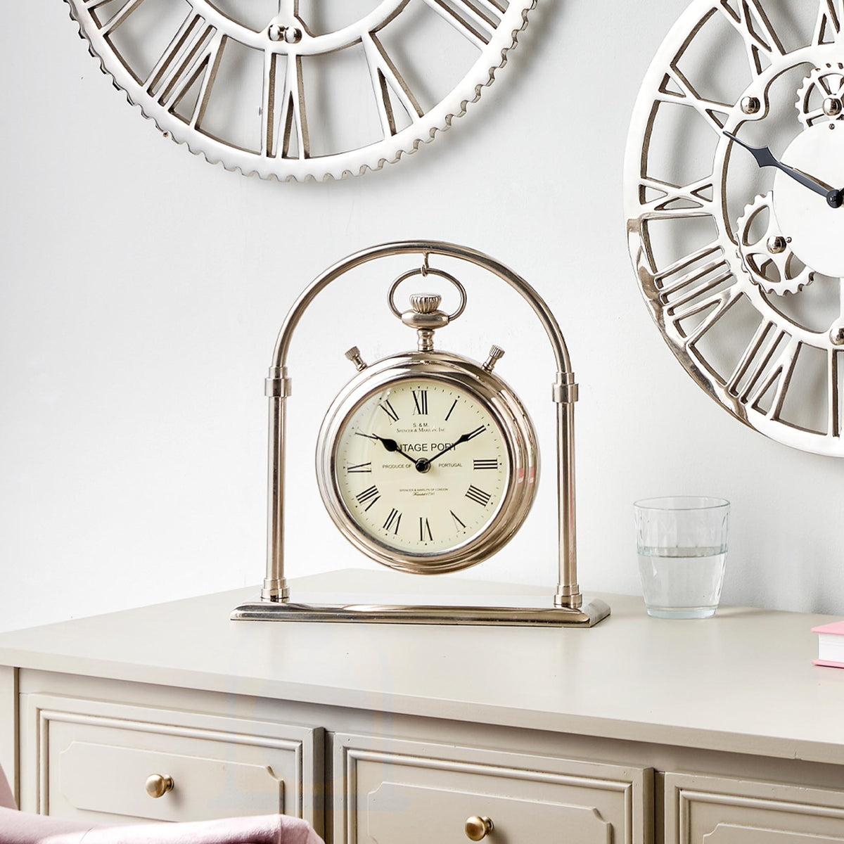 Shiny Nickel Brass & Glass Classic Carriage Clock from Roseland Furniture
