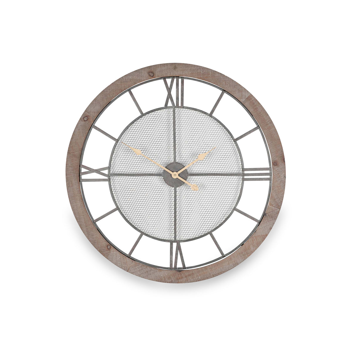Natural Wood & Metal Round Wall Clock from Roseland Furniture