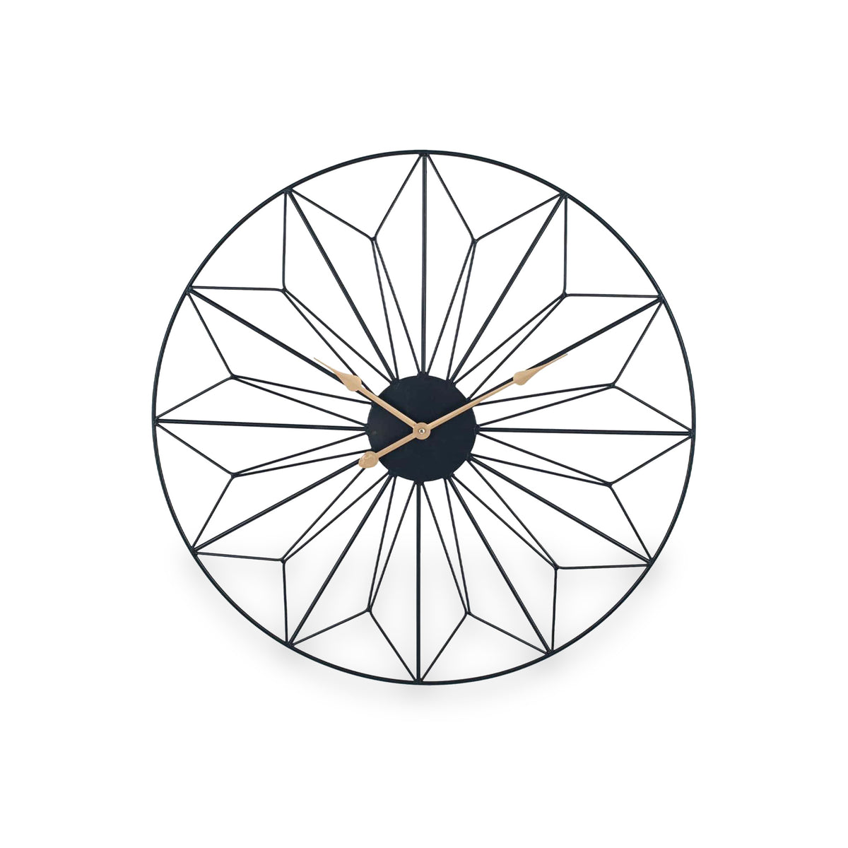 Black and Gold Metal Geo Design Round Wall Clock from Roseland Furniture