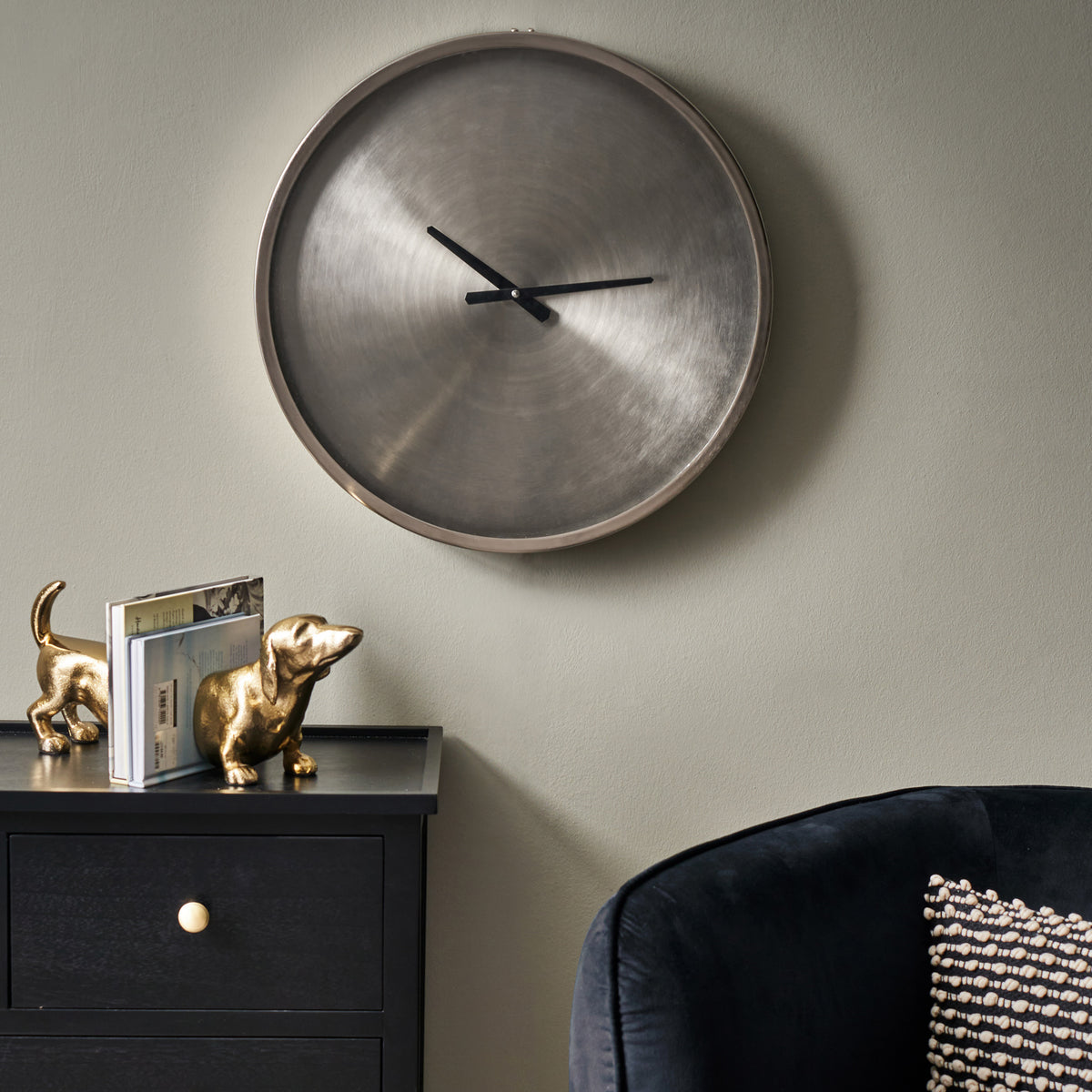 Brushed Nickel Round Wall Clock for living room