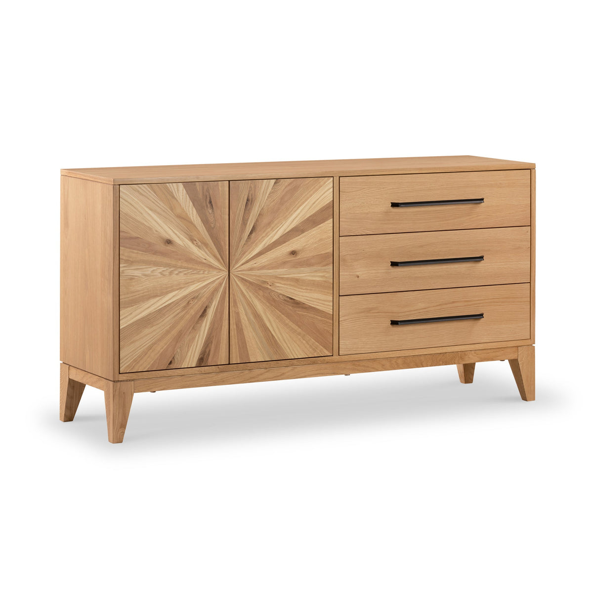 Sunburst Oak Large 2 Door 3 Drawer Sideboard from Roseland Furniture