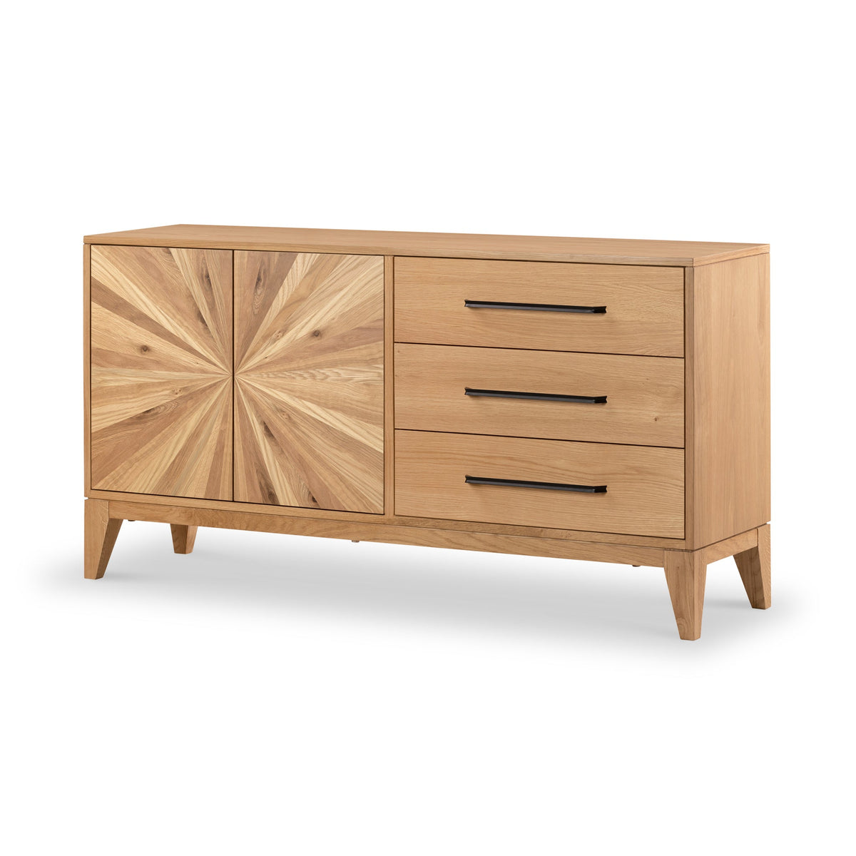Sunburst Oak Large 2 Door 3 Drawer Sideboard from Roseland Furniture