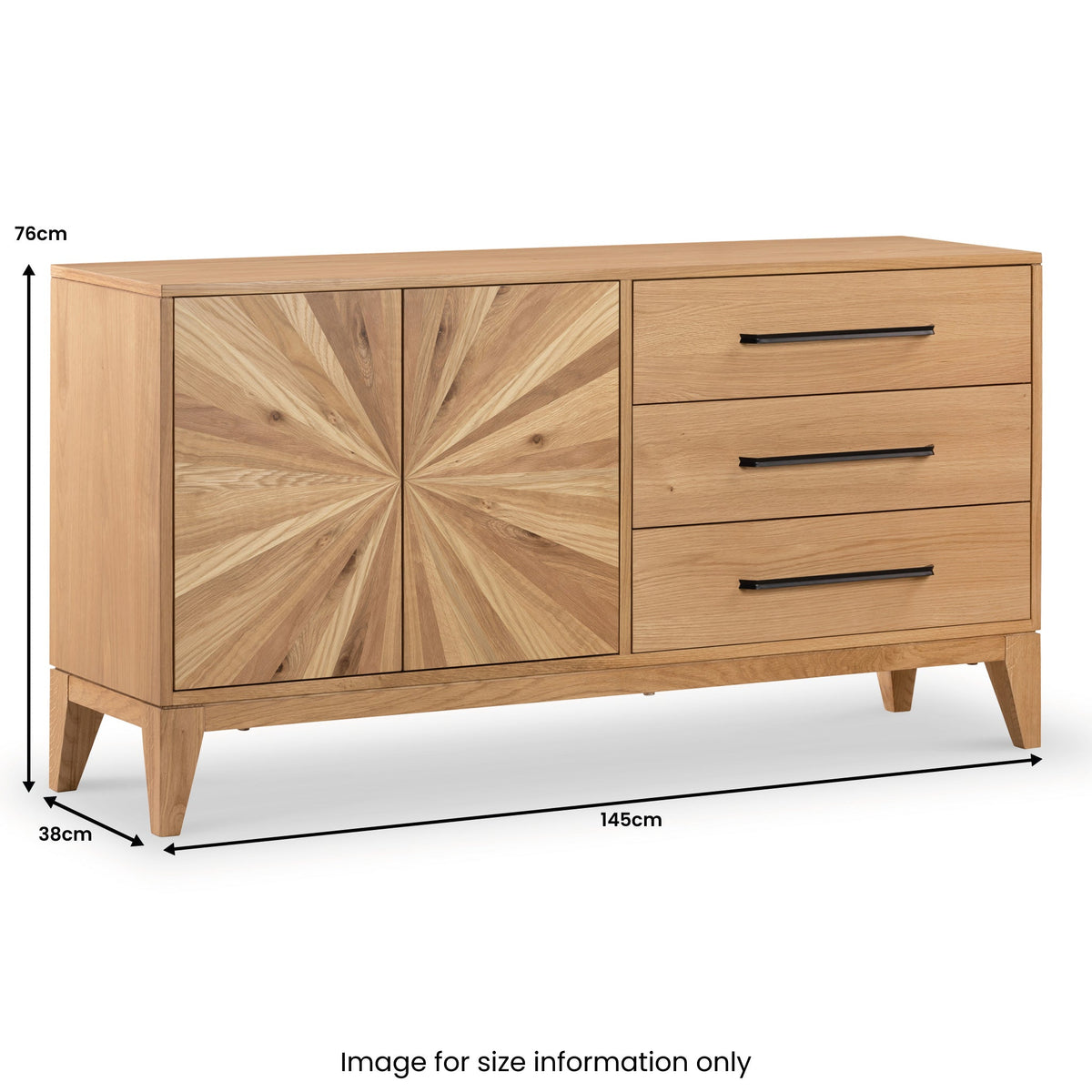 Sunburst Oak Large 2 Door 3 Drawer Sideboard from Roseland Furniture