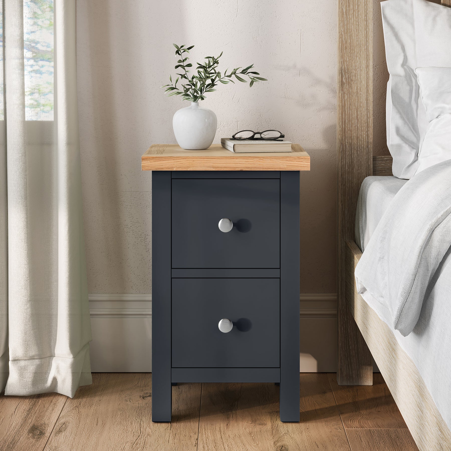 Farrow Charcoal Slim Bedside Table from Roseland Furniture