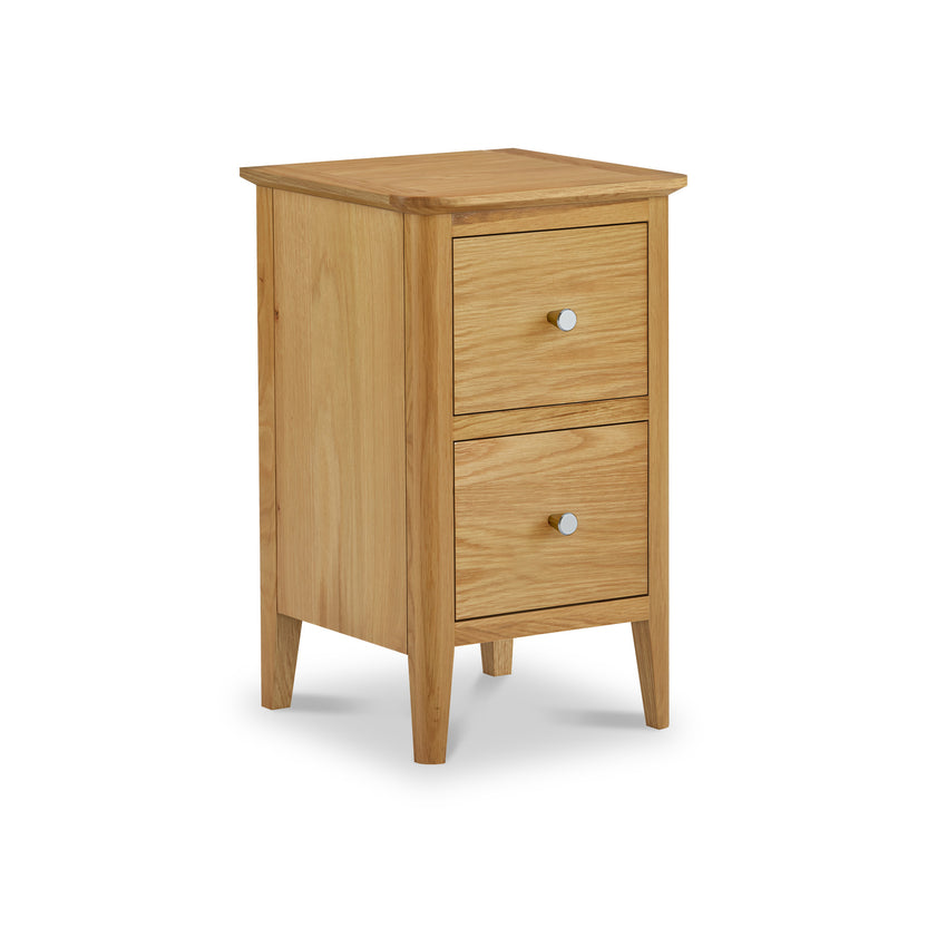 Saxon Natural Oak Wood Narrow Bedside Table 2 Drawer