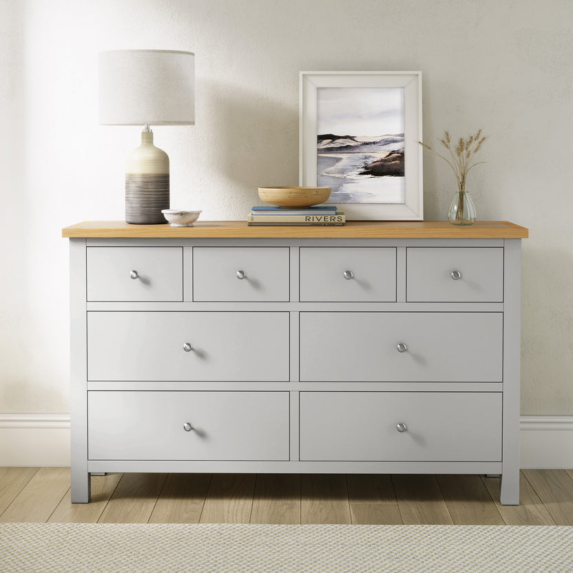 Farrow XL 8 Drawer Chest Of Drawers | Grey Cream White Navy | Roseland