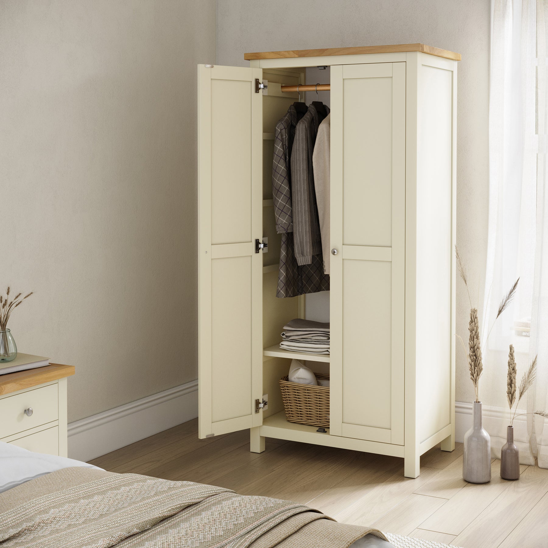 Farro Cream Double Full Hanging Wardrobe from Roseland Furniture
