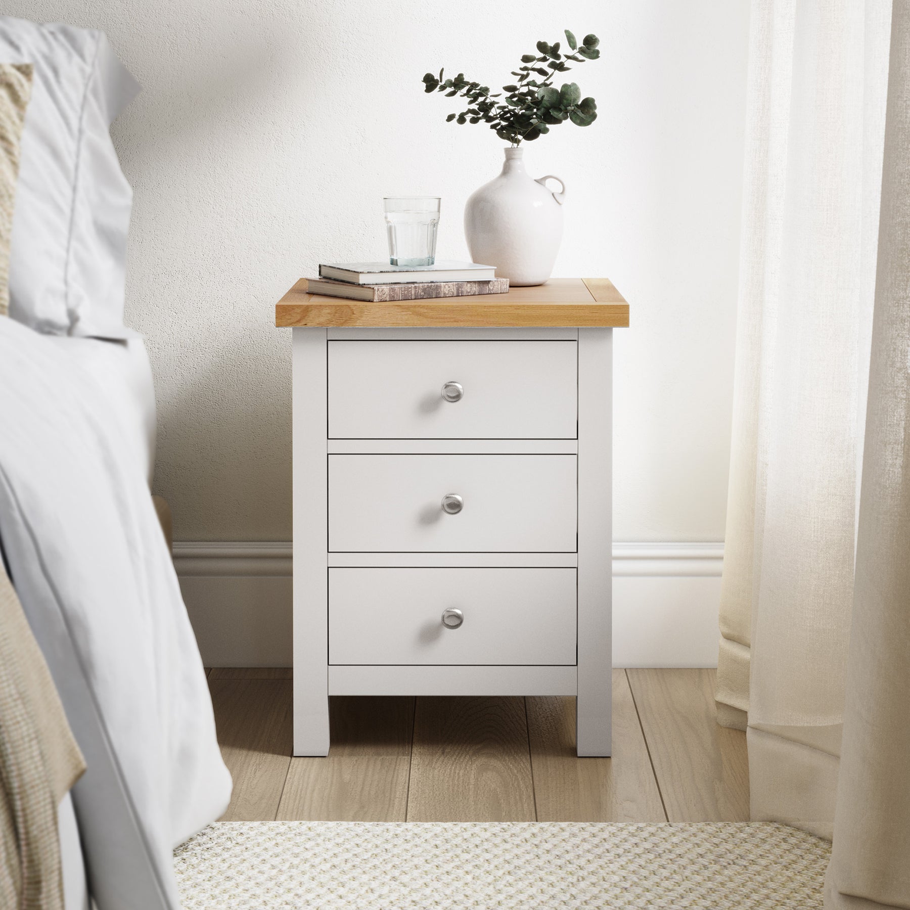 Farrow White XL Bedside Cabinet by Roseland Furniture - Lifestyle Shot