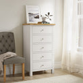 Farrow White XL 5 Drawer Tallboy Chest for bedroom