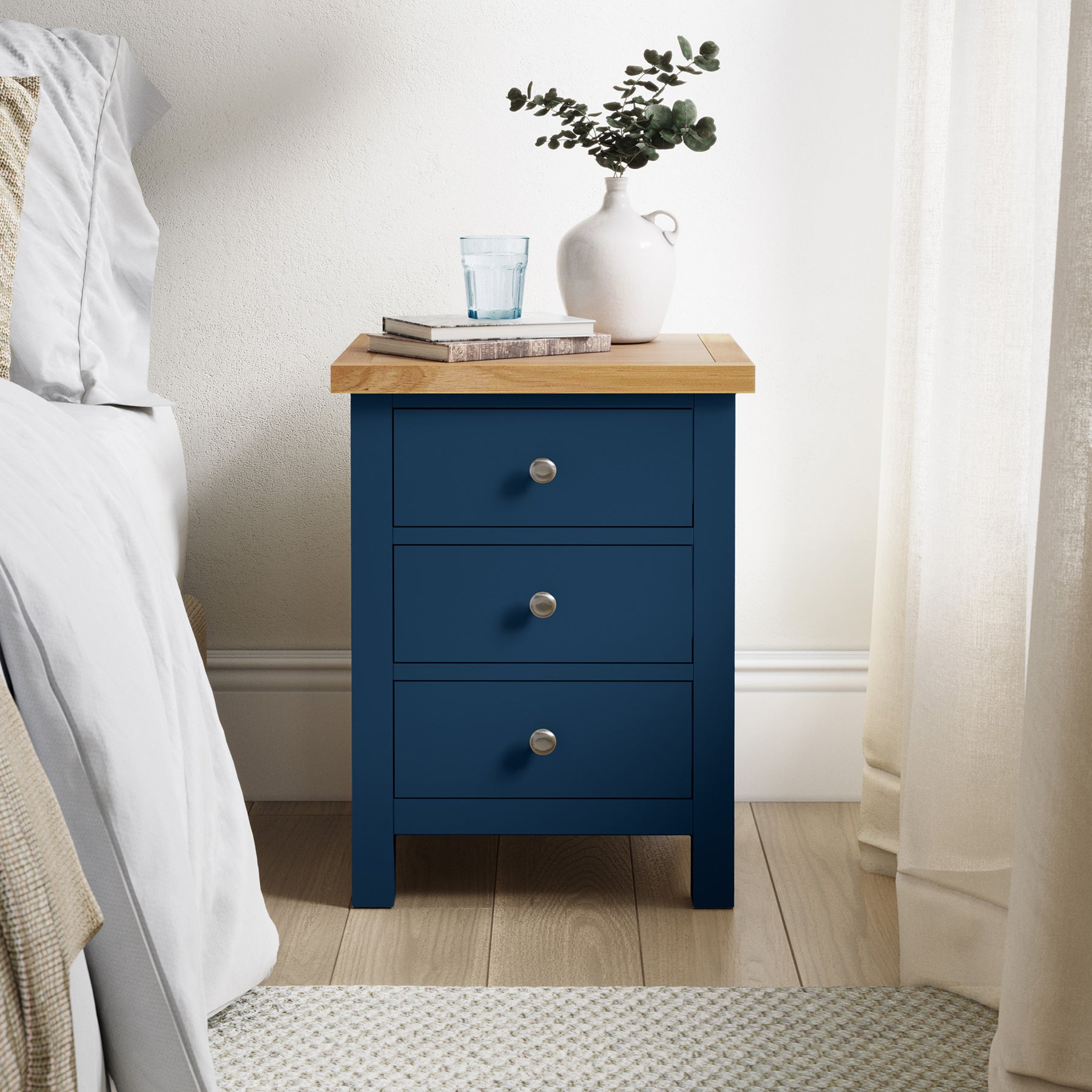 Farrow Navy XL Bedside Cabinet by Roseland Furniture - Lifestyle Shot