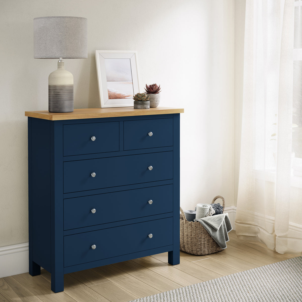 Farrow XL Navy 2 Over 3 Chest Of Drawers from Roseland Furniture