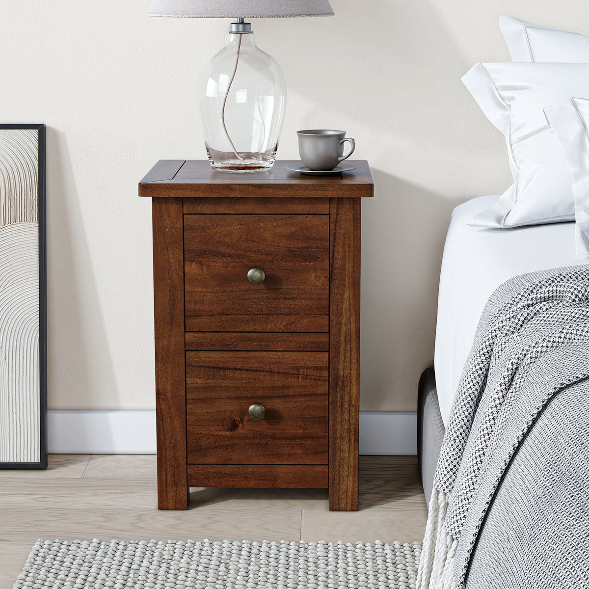 Duchy Acacia Slim 2 Drawer Brown Bedside Table for bedroom