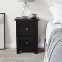 Duchy Acacia Slim 2 Drawer Black Bedside Table for bedroom
