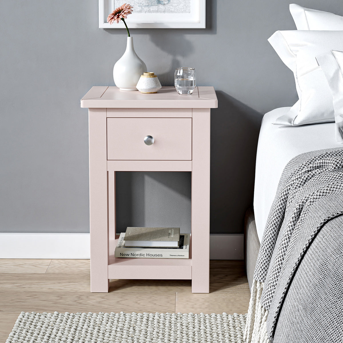 Duchy Dorchester Pink 1 Drawer Bedside Table for bedroom