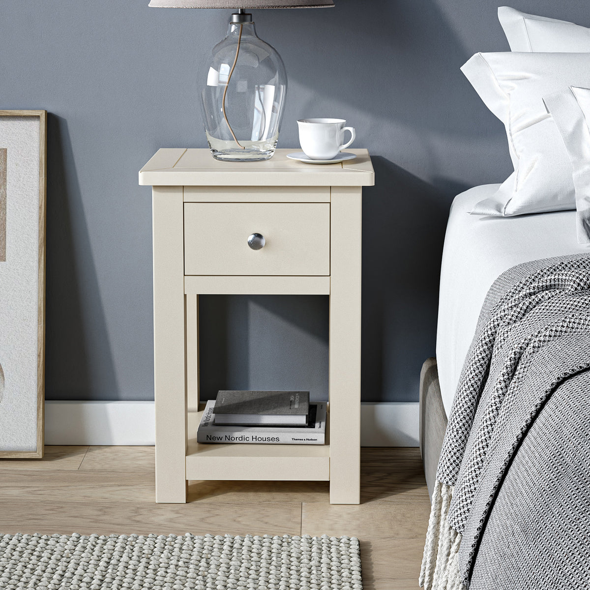 Duchy Linen Cream 1 Drawer Bedside Table for bedroom