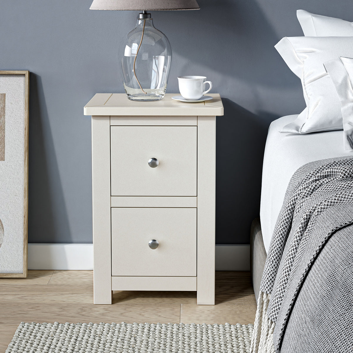 Duchy Linen Cream 2 Drawer Bedside Table for bedroom