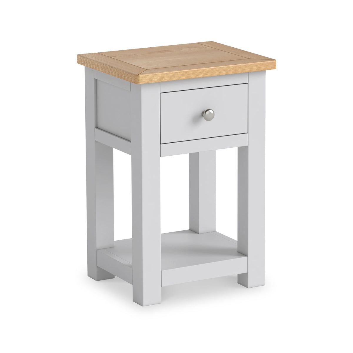 Duchy Inox 1 Drawer Bedside Table with Oak Top from Roseland Furniture