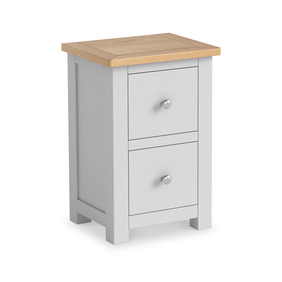 Duchy Inox Grey 2 Drawer Bedside Table with Oak Top from Roseland Furniture