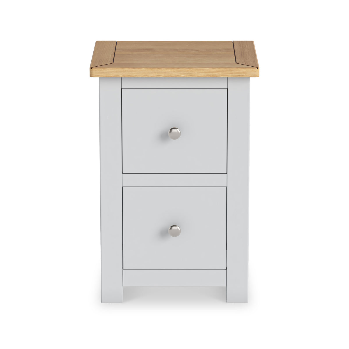 Duchy Inox Grey 2 Drawer Bedside Cabinet with Oak Top