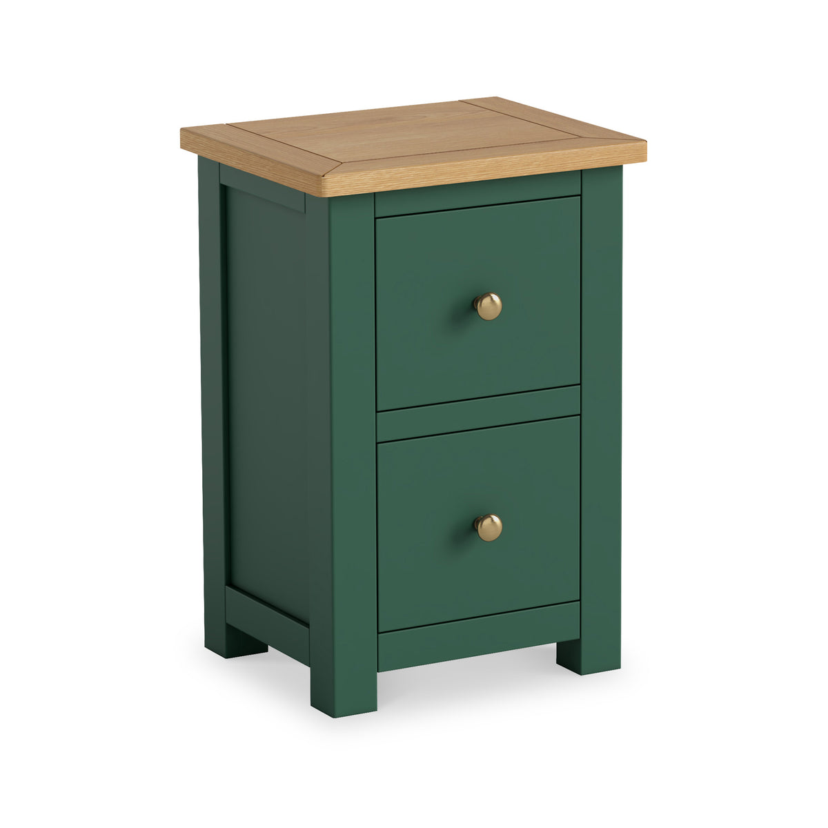 Duchy Puck Green 2 Drawer Bedside Table with Oak Top from Roseland Furniture