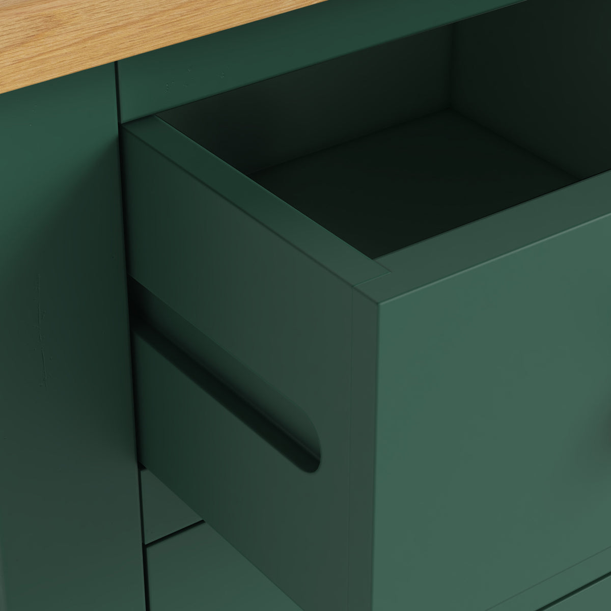 Duchy Puck Green 2 Drawer Bedside Table with Oak Top